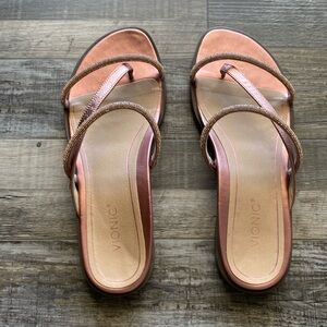 Vionic Prism Metallic Leather Beaded Strappy Sandals Rose Gold